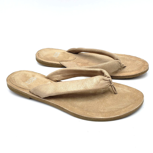 Eileen Fisher Nude Leather Suede Flip Flop Sandals